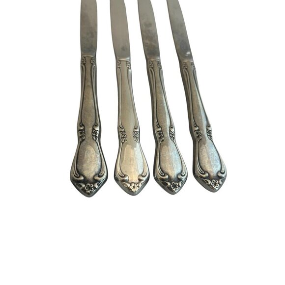 Oneidacraft Deluxe Stainless Flatware Set Chateau Floral 4 Steak Meat Knives - Picture 4 of 7